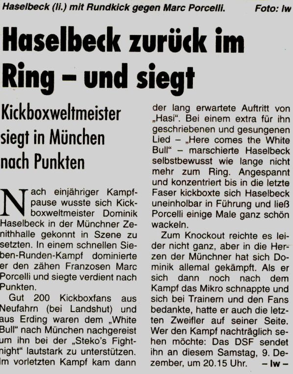 Haselbeck zur�ck im Ring